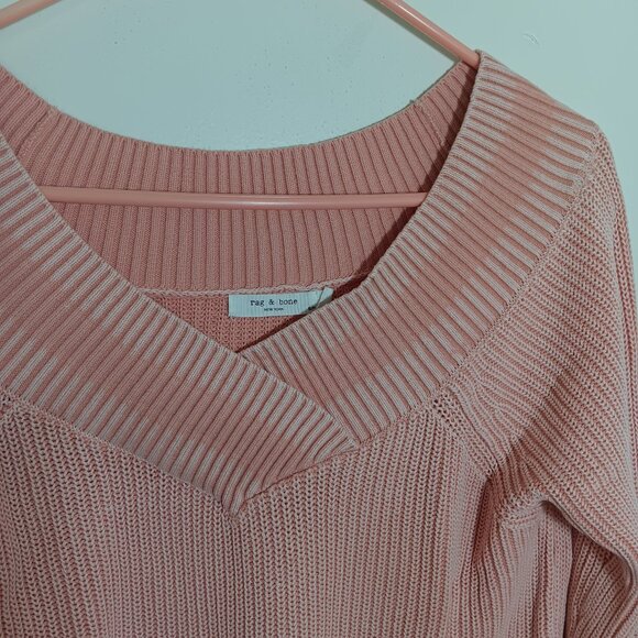 rag&bone dawn off the shoulder ribbed kni sweater pink s/p - Picture 4 of 6